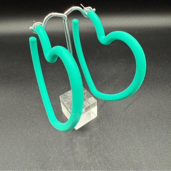 Large Teal Green Heart Hoop Earrings - Pierced - Picture 7 of 10